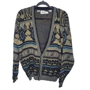 Vintage 80s Zeppelin Mens Geometric Paisley Cardigan Size Large